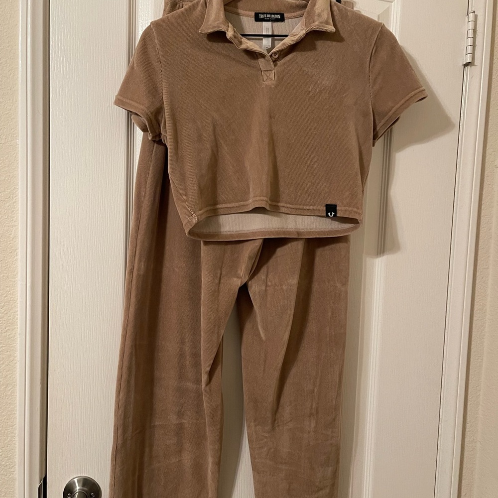 TR Brown Suede Women's Wide Leg and Cropped Top Set